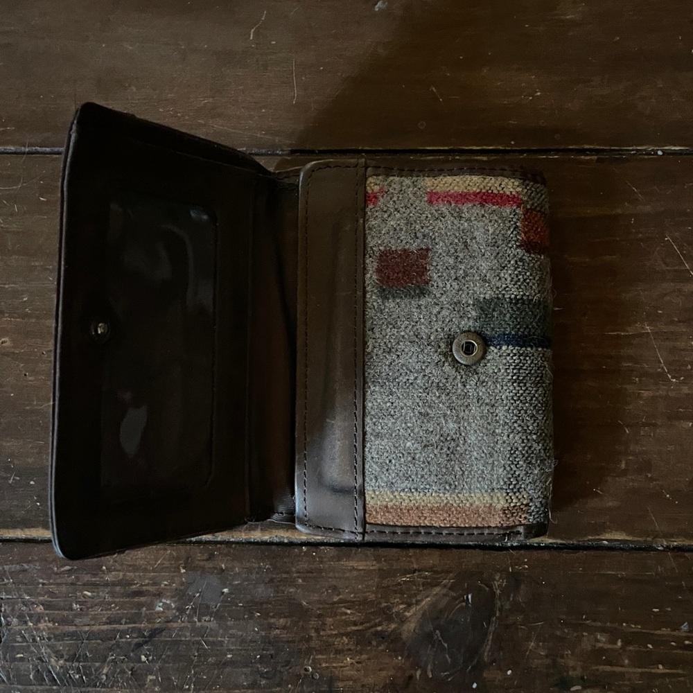 Pendleton Pattern Leather and Canvas Fold Wallet